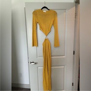 Meshki Mustard Yellow Long Sleeve Cutout Maxi Dress
